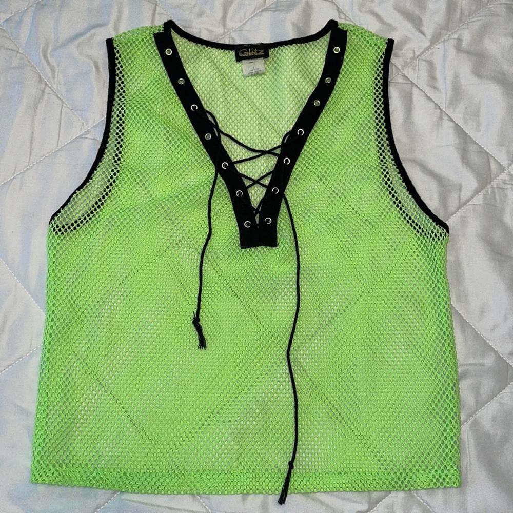 Neon Green Fish Net Sleeveless Top!